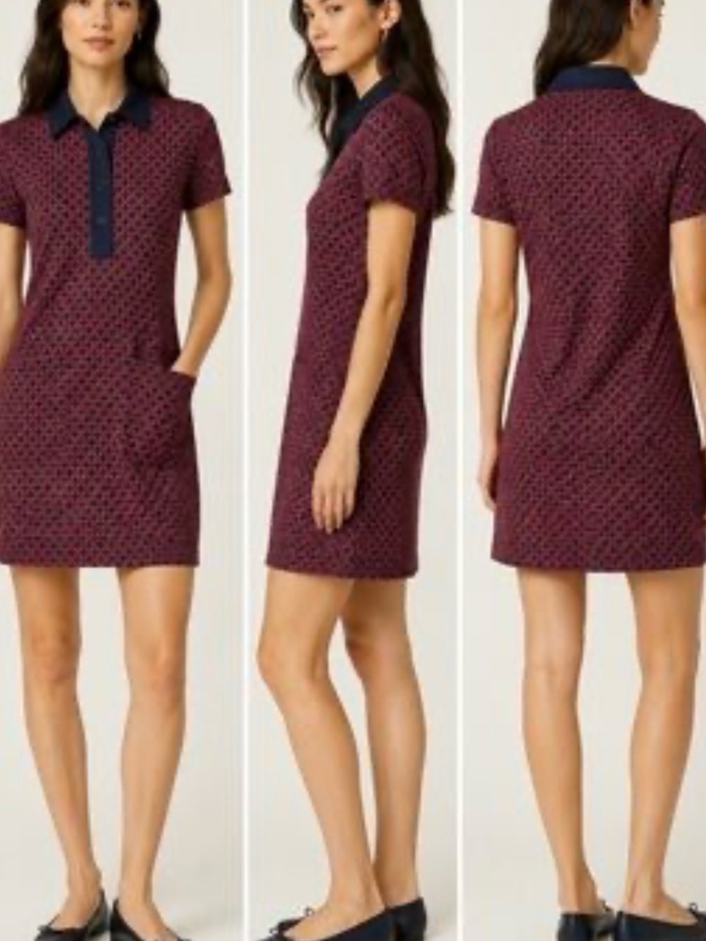 Tory Sport Navy and Red Geometric Polo Dress